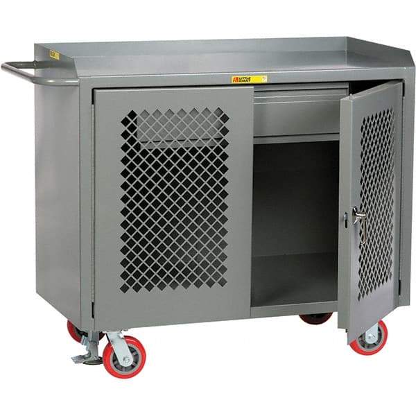 Little Giant - 3,600 Lb Capacity, 2 Shelf, 1 Drawer, 2 Door Mobile Cabinet Bench - 41" Wide x 24" Deep x 43" High, Steel, Gray - USA Tool & Supply