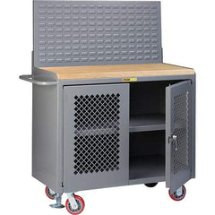 Little Giant - 3,600 Lb Capacity, 3 Shelf, 2 Door Mobile Bench Cabinet with Louvered Panel - 41" Wide x 24" Deep x 43" High, Steel, Gray - USA Tool & Supply