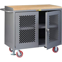 Little Giant - 3,600 Lb Capacity, 3 Shelf, 2 Door Mobile Cabinet Bench - 41" Wide x 24" Deep x 43" High, Steel, Gray - USA Tool & Supply