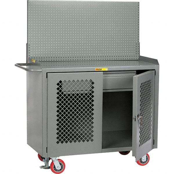 Little Giant - 3,600 Lb Capacity, 2 Shelf, 1 Drawer, 2 Door Mobile Bench Cabinet with Pegboard Panel - 41" Wide x 24" Deep x 43" High, Steel, Gray - USA Tool & Supply