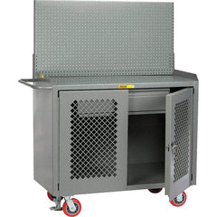 Little Giant - 3,600 Lb Capacity, 2 Shelf, 1 Drawer, 2 Door Mobile Bench Cabinet with Pegboard Panel - 53" Wide x 24" Deep x 43" High, Steel, Gray - USA Tool & Supply