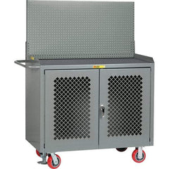 Little Giant - 3,600 Lb Capacity, 2 Shelf, 2 Door Mobile Bench Cabinet with Pegboard Panel - 41" Wide x 24" Deep x 43" High, Steel, Gray - USA Tool & Supply