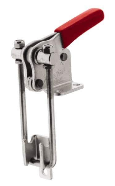 De-Sta-Co - 2,000 Lb Capacity, Vertical, U Hook, Flanged Base, Stainless Steel Pull Action Latch Clamp - 2.46" Drawing Movement, 5.77" OAL, Threaded U Hook, Straight Handle - USA Tool & Supply