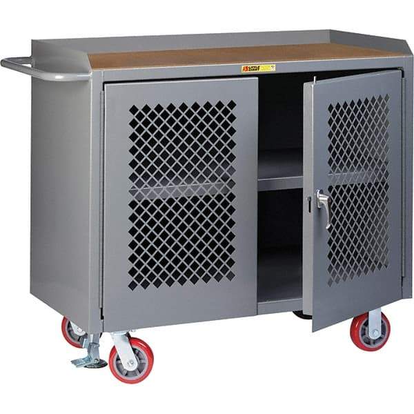Little Giant - 3,600 Lb Capacity, 3 Shelf, 2 Door Mobile Cabinet Bench - 41" Wide x 24" Deep x 43" High, Steel, Gray - USA Tool & Supply
