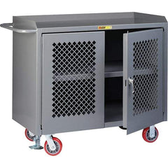 Little Giant - 3,600 Lb Capacity, 3 Shelf, 2 Door Mobile Cabinet Bench - 41" Wide x 24" Deep x 43" High, Steel, Gray - USA Tool & Supply