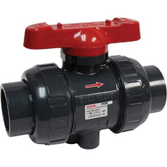 Asahi/America - 1-1/2" Pipe, Full Port, PVC True Union Design Ball Valve - 1 Piece, Socket x Thread Ends, Tee Handle - USA Tool & Supply