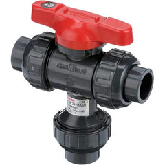 Asahi/America - 1" Pipe, Full Port, PVC Multiport Ball Valve - Three Way, Socket Ends, Tee Handle - USA Tool & Supply