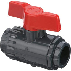 Asahi/America - 1-1/4" Pipe, Standard Port, PVC Ball Valve - Inline - Two Way Flow, Socket Ends, Tee Handle, 150 WOG - USA Tool & Supply