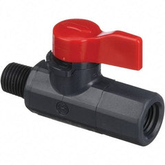 Asahi/America - 1/4" Pipe, Full Port, PVC Ball Valve - 1 Piece, MNPT x FNPT Ends, Tee Handle, 150 WOG - USA Tool & Supply