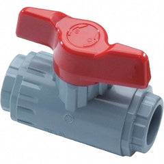 Asahi/America - 1-1/4" Pipe, Standard Port, PVC Ball Valve - Inline - Two Way Flow, Threaded Ends, Tee Handle, 150 WOG - USA Tool & Supply