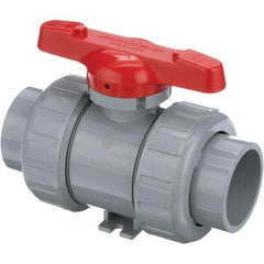 Asahi/America - 2-1/2" Pipe, Standard Port, CPVC True Union Design Ball Valve - Inline - Two Way Flow, Socket Ends, Tee Handle, 150 WOG - USA Tool & Supply