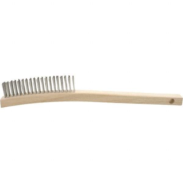 Brush Research Mfg. - 4 Rows x 19 Columns Stainless Steel Scratch Brush - 5-3/4" Brush Length, 13-3/4" OAL, 1-1/8 Trim Length, Wood Curved Back Handle - USA Tool & Supply
