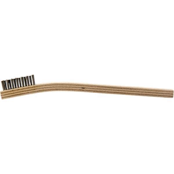 Brush Research Mfg. - 2 Rows x 7 Columns Stainless Steel Scratch Brush - 1/2" Brush Length, 7-1/4" OAL, 1/2 Trim Length, Wood Curved Back Handle - USA Tool & Supply