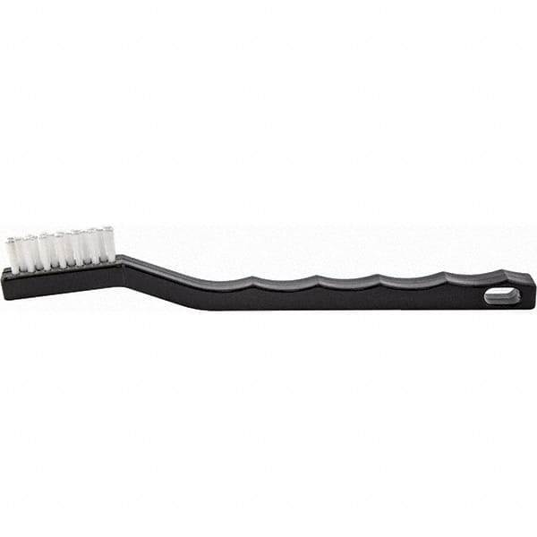 Brush Research Mfg. - 2 Rows x 7 Columns Nylon Scratch Brush - 1/2" Brush Length, 7-1/4" OAL, 1/2 Trim Length, Wood Curved Back Handle - USA Tool & Supply