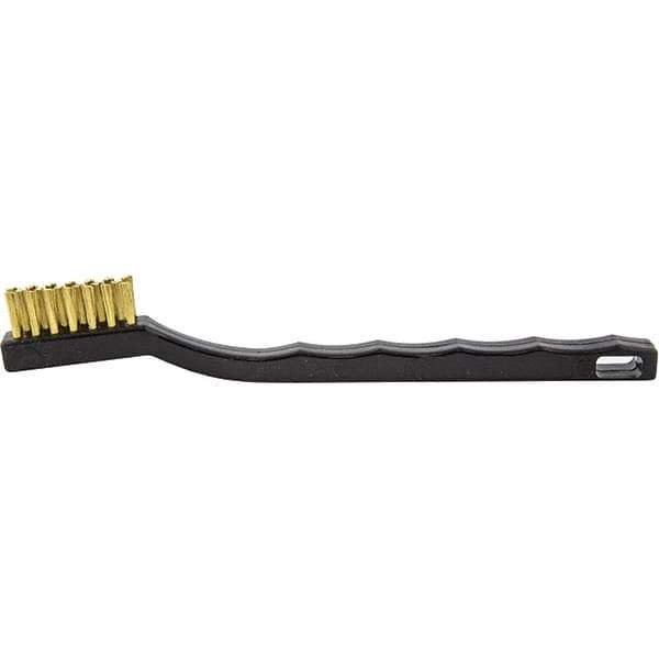Brush Research Mfg. - 2 Rows x 7 Columns Brass Scratch Brush - 1/2" Brush Length, 7-1/4" OAL, 1/2 Trim Length, Wood Curved Back Handle - USA Tool & Supply