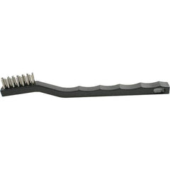 Brush Research Mfg. - 2 Rows x 7 Columns Stainless Steel Scratch Brush - 1/2" Brush Length, 7-1/4" OAL, 1/2 Trim Length, Wood Curved Back Handle - USA Tool & Supply