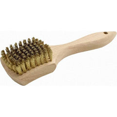 Brush Research Mfg. - 9 Rows x 10 Columns Brass Scratch Brush - 3" Brush Length, 8.87" OAL, 5/8 Trim Length, Wood Straight Back Handle - USA Tool & Supply