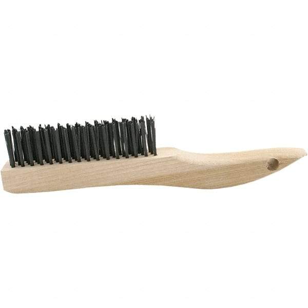 Brush Research Mfg. - 4 Rows x 16 Columns Bronze Scratch Brush - 5-3/4" Brush Length, 10-1/4" OAL, 1-1/8 Trim Length, Wood Curved Back Handle - USA Tool & Supply