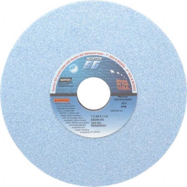 Norton - 7" Diam x 1-1/4" Hole x 3/4" Thick, I Hardness, 46 Grit Surface Grinding Wheel - Ceramic, Type 1, Coarse Grade, 3,600 Max RPM, Vitrified Bond, No Recess - USA Tool & Supply