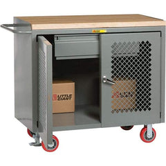 Little Giant - 3,600 Lb Capacity, 2 Shelf, 1 Drawer, 2 Door Mobile Cabinet Bench - 41" Wide x 24" Deep x 43" High, Steel, Gray - USA Tool & Supply
