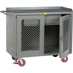 Little Giant - 3,600 Lb Capacity, 2 Shelf, 1 Drawer, 2 Door Mobile Cabinet Bench - 41" Wide x 24" Deep x 43" High, Steel, Gray - USA Tool & Supply