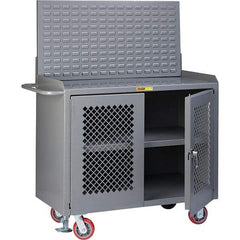 Little Giant - 3,600 Lb Capacity, 3 Shelf, 2 Door Mobile Bench Cabinet with Louvered Panel - 41" Wide x 24" Deep x 43" High, Steel, Gray - USA Tool & Supply