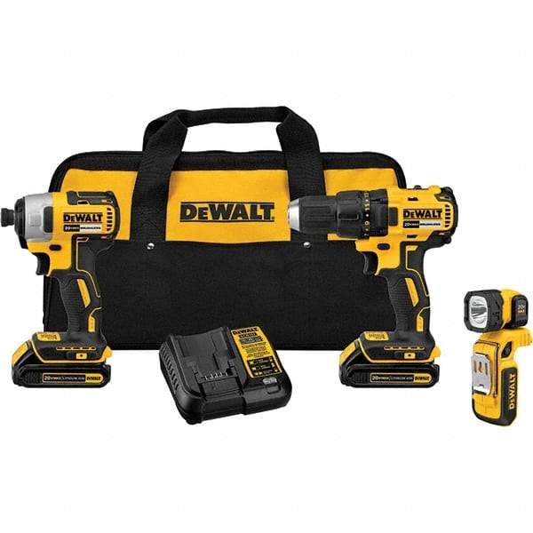 DeWALT - Cordless Tool Combination Kits Voltage: 20 Tools: Compact Drill/Driver; 1/4" Impact Driver; LED Light - USA Tool & Supply