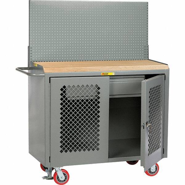 Little Giant - 3,600 Lb Capacity, 2 Shelf, 1 Drawer, 2 Door Mobile Bench Cabinet with Pegboard Panel - 53" Wide x 24" Deep x 43" High, Steel, Gray - USA Tool & Supply
