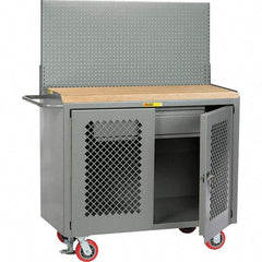 Little Giant - 3,600 Lb Capacity, 2 Shelf, 1 Drawer, 2 Door Mobile Bench Cabinet with Pegboard Panel - 41" Wide x 24" Deep x 43" High, Steel, Gray - USA Tool & Supply
