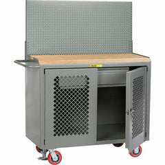 Little Giant - 3,600 Lb Capacity, 2 Shelf, 1 Drawer, 2 Door Mobile Bench Cabinet with Pegboard Panel - 53" Wide x 24" Deep x 43" High, Steel, Gray - USA Tool & Supply
