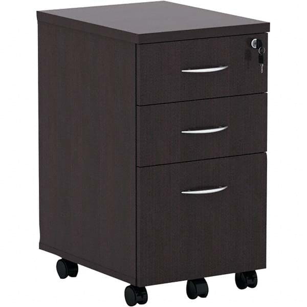 Pedestal File Cabinet: 3 Drawers, Fabric Covered, Espresso 15.88″ OAW, 28.38″ OAH