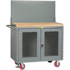 Little Giant - 3,600 Lb Capacity, 2 Shelf, 2 Door Mobile Bench Cabinet with Pegboard Panel - 53" Wide x 24" Deep x 43" High, Steel, Gray - USA Tool & Supply