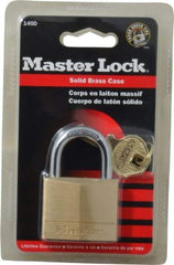 Master Lock - 7/8" Shackle Clearance, Keyed Different Solid Brasss Padlock - 1/4" Shackle Diam, Solid Brass - USA Tool & Supply