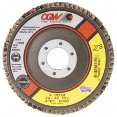 Camel Grinding Wheels - 60 Grit, 7" Disc Diam, 5/8-11 Center Hole, Type 29 Zirconia Alumina Flap Disc - 8,600 Max RPM, Poly Cotton Backing, Arbor Attaching System, Coated - USA Tool & Supply