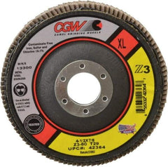 Camel Grinding Wheels - 60 Grit, 4-1/2" Disc Diam, 7/8" Center Hole, Type 29 Zirconia Alumina Flap Disc - 13,300 Max RPM, Poly Cotton Backing, Arbor Attaching System, Coated - USA Tool & Supply