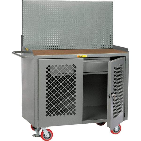 Little Giant - 3,600 Lb Capacity, 2 Shelf, 1 Drawer, 2 Door Mobile Bench Cabinet with Pegboard Panel - 41" Wide x 24" Deep x 43" High, Steel, Gray - USA Tool & Supply