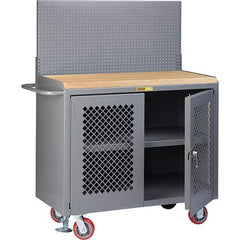 Little Giant - 3,600 Lb Capacity, 3 Shelf, 2 Door Mobile Bench Cabinet with Pegboard Panel - 41" Wide x 24" Deep x 43" High, Steel, Gray - USA Tool & Supply