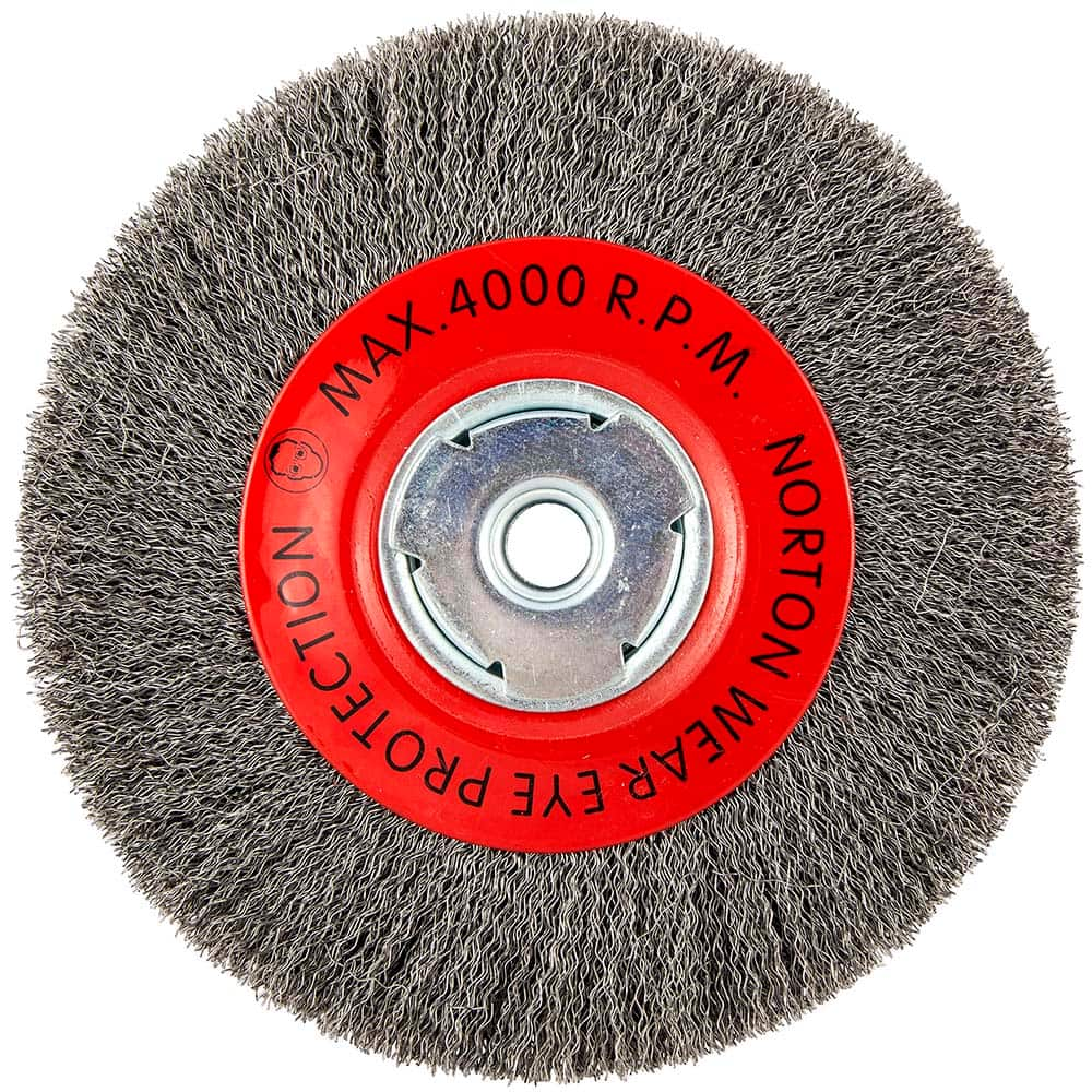 Norton - 8" OD, 5/8" Arbor Hole, Crimped Carbon Wheel Brush - USA Tool & Supply