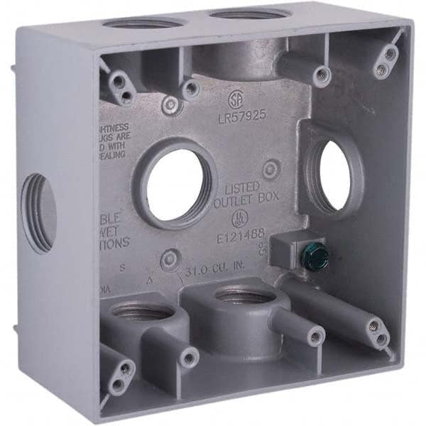 Hubbell-Raco - 4-1/2 x 4-1/2 x 2-1/4" Aluminum Square Weather Resistant Outlet Box - USA Tool & Supply