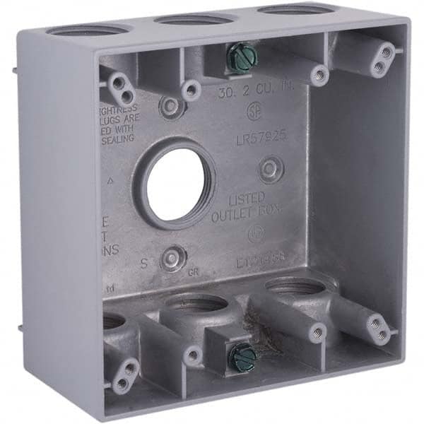 Hubbell-Raco - 4-1/2 x 4-1/2 x 2-1/4" Aluminum Square Weather Resistant Outlet Box - USA Tool & Supply