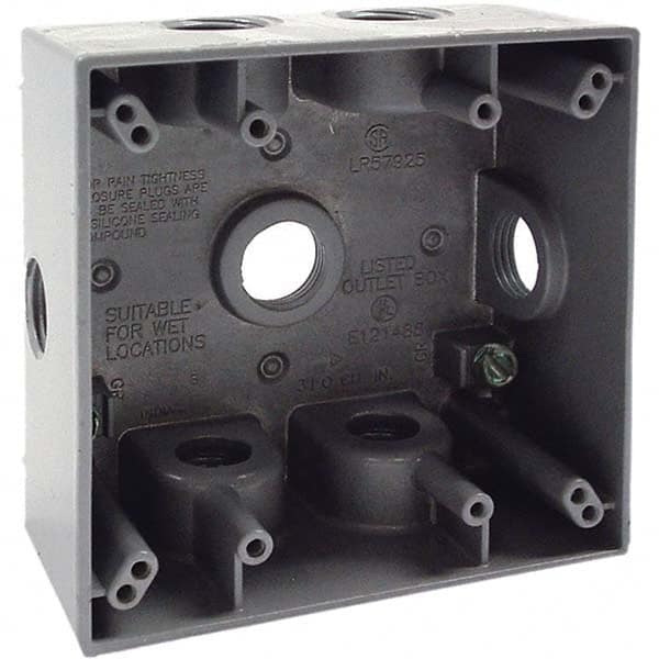 Hubbell-Raco - 4-1/2 x 4-1/2 x 2-1/4" Aluminum Square Weather Resistant Outlet Box - USA Tool & Supply