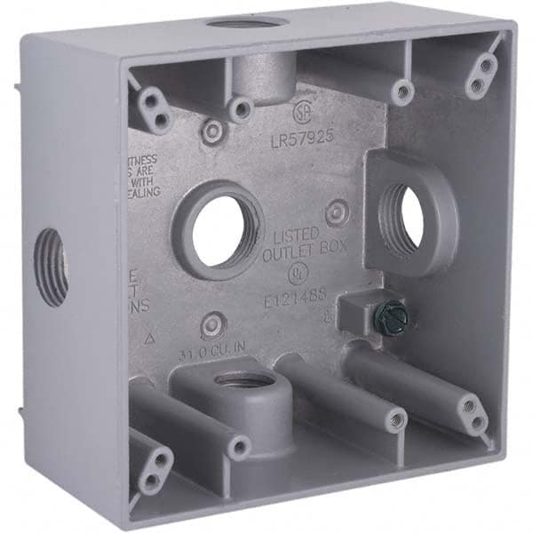 Hubbell-Raco - 4-1/2 x 4-1/2 x 2-1/4" Aluminum Square Weather Resistant Outlet Box - USA Tool & Supply