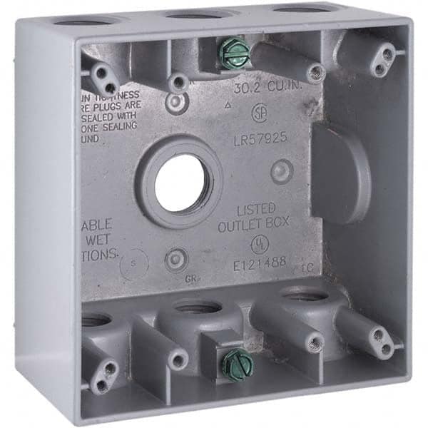 Hubbell-Raco - 4-1/2 x 4-1/2 x 2-1/4" Aluminum Square Weather Resistant Outlet Box - USA Tool & Supply