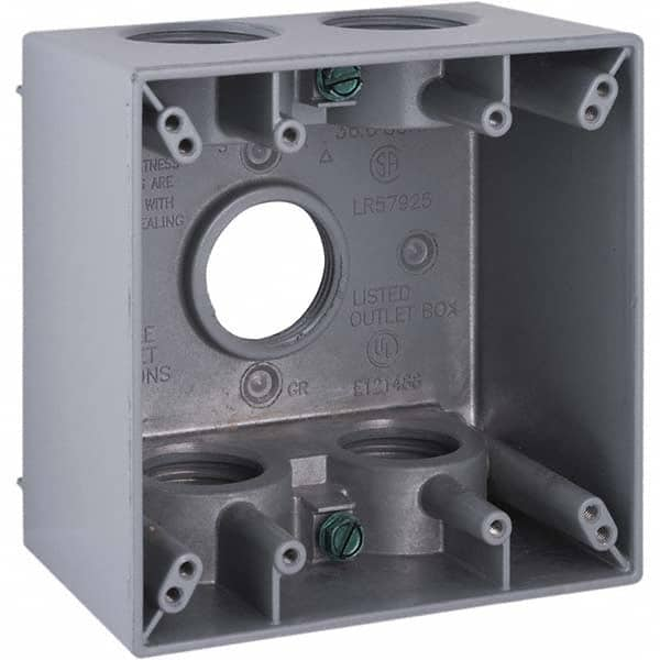 Hubbell-Raco - 4-1/2 x 4-1/2 x 2-5/8" Aluminum Square Weather Resistant Outlet Box - USA Tool & Supply