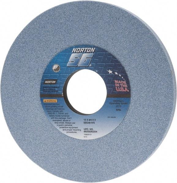 Norton - 12" Diam x 3" Hole x 3/4" Thick, I Hardness, 46 Grit Surface Grinding Wheel - Ceramic, Type 1, Coarse Grade, 2,070 Max RPM, Vitrified Bond, No Recess - USA Tool & Supply