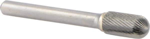 M.A. Ford - 3/8" Cut Diam, 1/4" Shank Diam, Cylinder with Radius Head Double Cut Burr - Carbide, Radius End, 3/4" LOC, 2-3/4" OAL - USA Tool & Supply