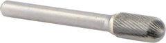M.A. Ford - 3/8" Cut Diam, 1/4" Shank Diam, Cylinder with Radius Head Double Cut Burr - Carbide, Radius End, 3/4" LOC, 2-3/4" OAL - USA Tool & Supply