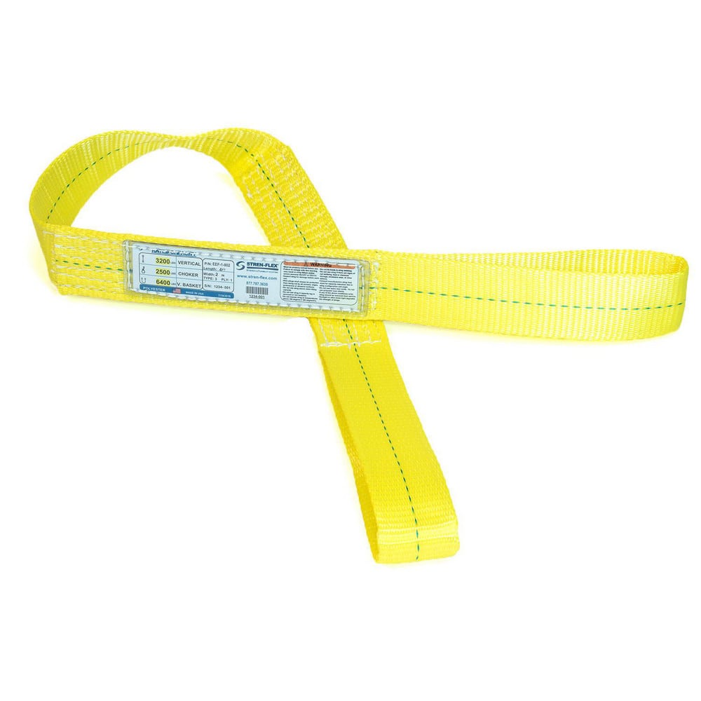 Slings & Tiedowns (Load-Rated); Sling Type: Eye & Eye; Length (Feet): 20; Vertical Capacity (Lb.): 3200; Choker Capacity (Lb.): 2500; Width (Inch): 2; Basket Capacity (Lb.): 6400; Eye Type: Flat Eye; Sling Material: Polyester; Sling Width: 2 in; Eye Lengt