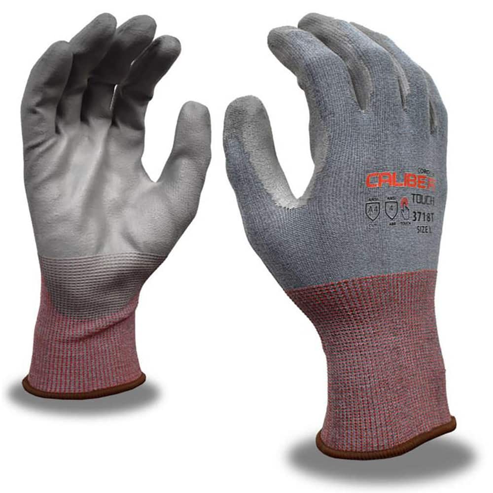Puncture-Resistant Gloves:  Size  X-Large,  ANSI Cut  A4,  ANSI Puncture  0,  Polyurethane,   ™HPPG ™ High Performance Polyethylene Graphene Light Blue & Gray,  Palm & Fingertips Coated,  Engineered Yarn Lined,  High Performance Polyethylene Graphene (HPP