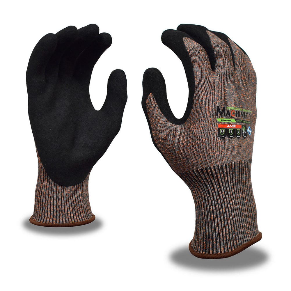 Puncture-Resistant Gloves:  Size  2X-Large,  ANSI Cut  A5,  ANSI Puncture  3,  Sanded Nitrile,   ™HPPG ™ High Performance Polyethylene Graphene Gray & Orange,  Palm & Fingertips Coated,  Engineered Yarn Lined,  High Performance Polyethylene Graphene (HPPG
